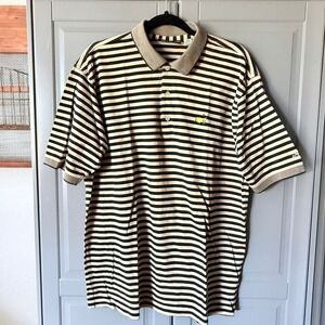 Masters Collection Mens Striped 60s 2-Ply Mercerized Golf Polo, Tan Black, L